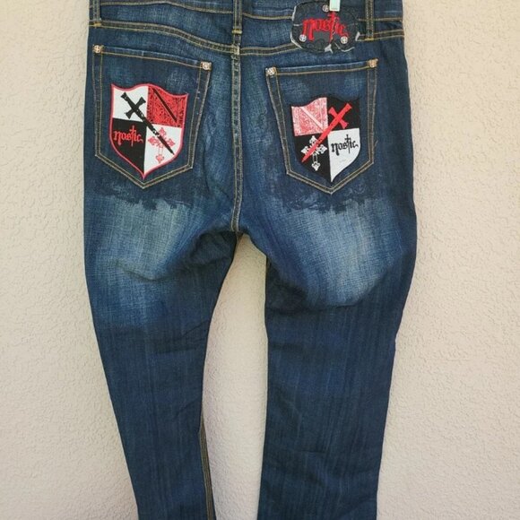Vintage NOSTIC Embroidered Paisley Shield Logo Dark Wash Denim Jeans Sz 40 - Picture 4 of 5